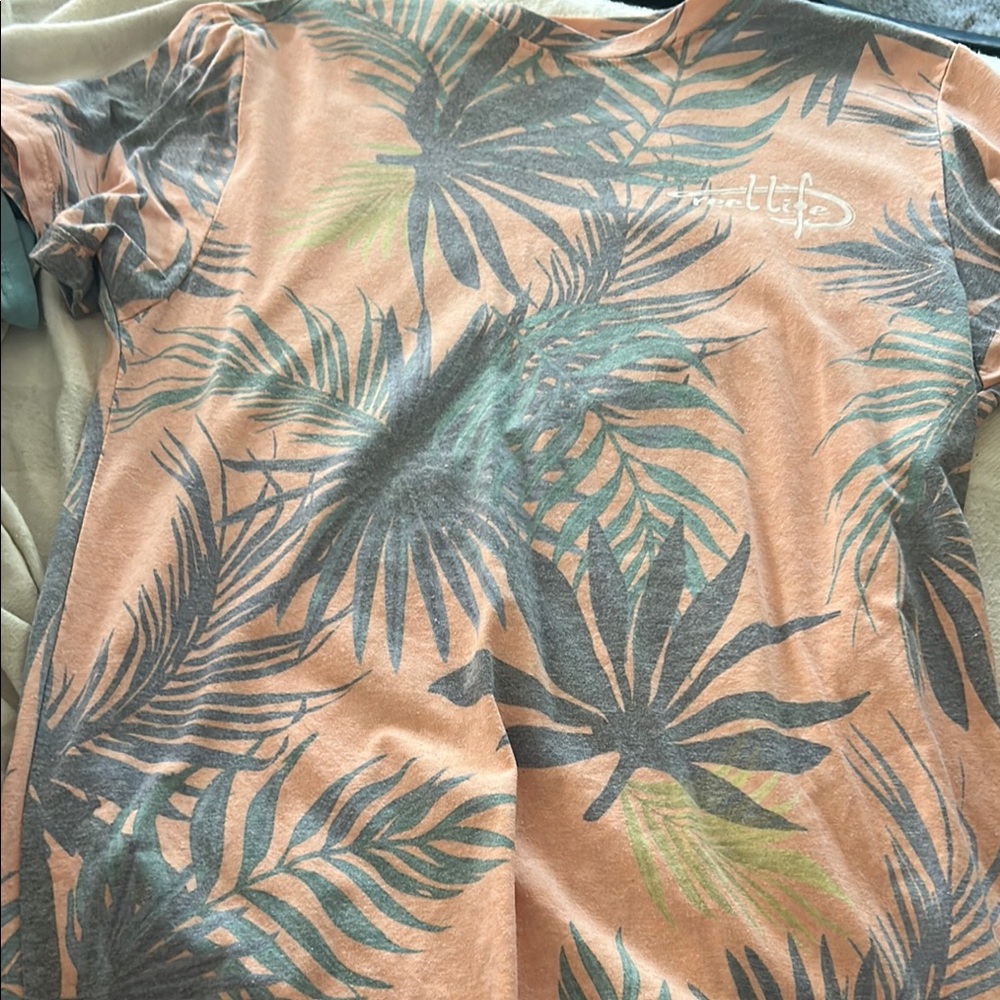 Orange and Green Short Sleeve Tees with Tropical Leaf Print
